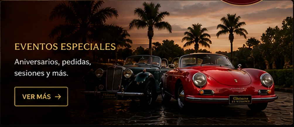 Porsche rojo y MG verde al atardecer