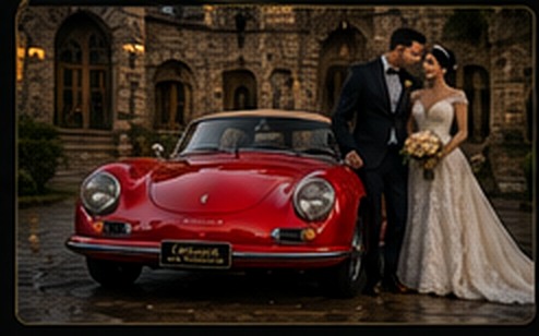 Novios con Porsche rojo