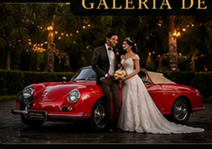 Pareja junto a los autos clásicos
